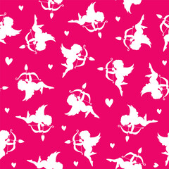 Obraz premium Vector seamless pattern for Valentine's day with angels and hearts