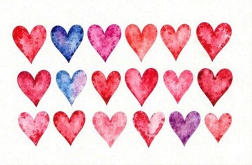 background with watercolor hearts on paper
