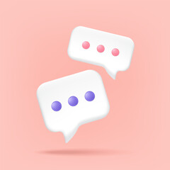 Speech bubble icons on social media isolated on pink background, chat icon, message box, cute, cartoon, 3D. Vector illustration