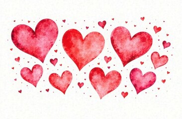 background with watercolor hearts on paper