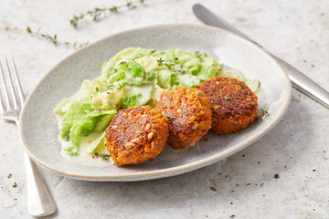 Vegan Patties with Cabbage and Mustard Sauce