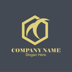 Gold bird in hexagon for branding. Ideal for logo designs, business cards, marketing materials, websites, and social media graphics.