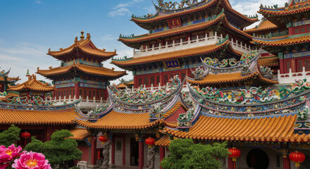 Obraz premium Colorful Chinese Temple Architecture Asian Pagoda Religious Building Travel Culture