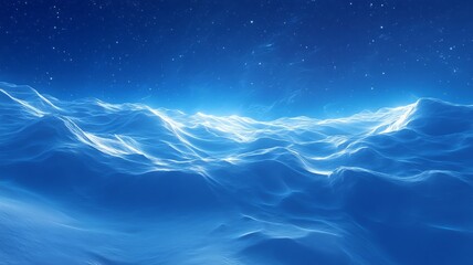 Glowing Blue Mountains Under a Starry Night Sky