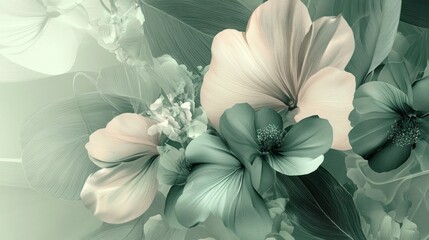 Obraz premium In a serene and tranquil setting, vibrant blossoms intertwine with delicate leaves, creating a captivating arrangement that celebrates the essence of floral artistry and creativity