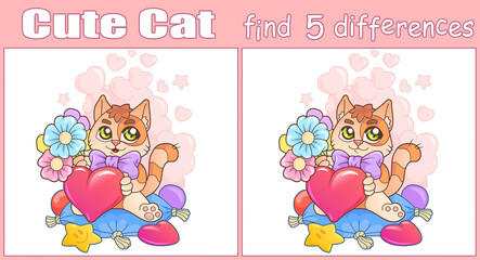 cute little cat, find five differences illustration