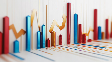 Obraz premium Abstract white background with Colorful charts and graphs with statistics to innovative analyze business potential and forecast future development of companies growth