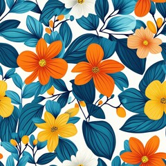 Colorful Floral Pattern with Vibrant Flowers and Leaves in a Bright and Cheerful Design for Creative Projects and Decor