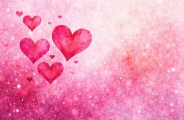 background with watercolor hearts on paper