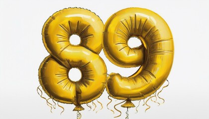 Yellow birthday / anniversary party balloon, number 89, watercolor painting with white background