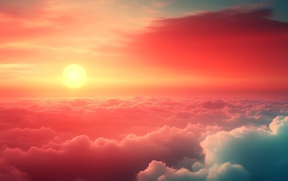 Aerial sunset view above vibrant clouds. - Powered by Adobe