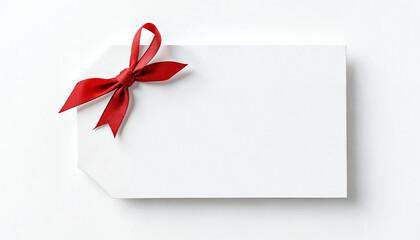 Blank gift tag with red ribbon ready for personal message or decorative use at festive events