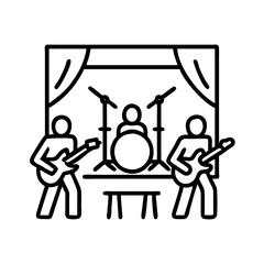 band on stage icon, band on stage line art - simple line art of band on stage, perfect for band on stage logos and icons and themed design 