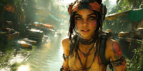 Young woman in a tropical setting.