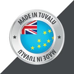 Made in Tuvalu badge logo flag sticker 3d vector illustration isolated on white