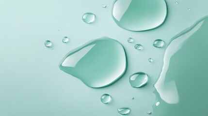 Abstract Arrangement of Glowing Liquid Drops on a Soft Mint Background