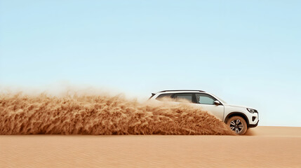 Off-road adventure desert landscape suv action shot sandy terrain dynamic viewpoint thrilling concept