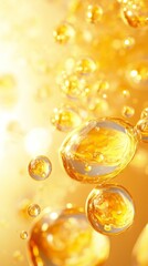 Fototapeta premium Dynamic Arrangement of Translucent Golden Yellow Oil Droplets