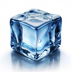 Hyper-realistic image of a single ice cube on a reflective surface, ideal for concepts like cold, purity, or freshness.