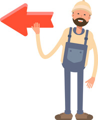 Worker Character and Arrow Sign
