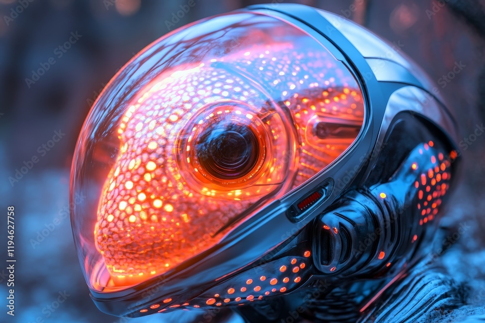 Aufkleber a sleek futuristic helmet features a captivating glowing dot pattern, symbolizing cutting-edge techn