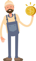Worker Character Holding Dollar Coin
