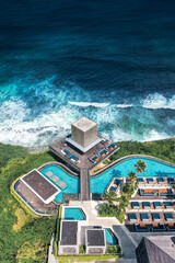 High angle view background of tropical resort beach club in Bali, Indonesia