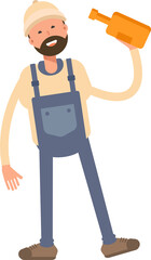 Worker Character Drinking Beer
