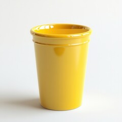 Yellow ceramic cup, studio shot, white background, drinkware