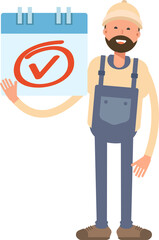 Worker Character and Check Mark Sign

