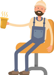 Worker Character Drinking Coffee
