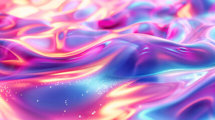 A vibrant and abstract image featuring iridescent, flowing fabric with a holographic design.