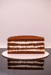 One piece of cake. Homemade cake in section