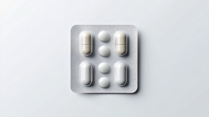 Pills blister pack set, medicine tablets and capsules mock up isolated on white background. Painkiller remedy package design elements for advertising medical Realistic 3d vector illustration, clip art