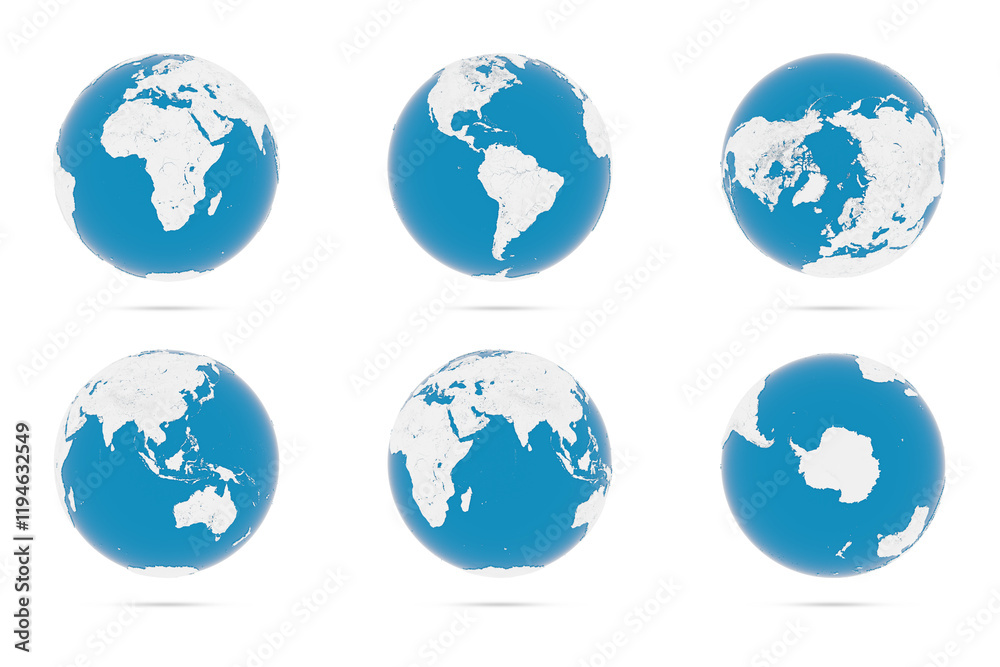 Wall mural 3d rendering of the planet earth with different views