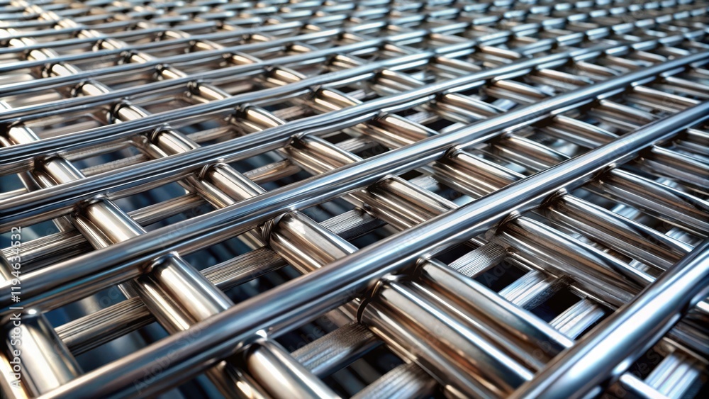 Leinwandbilder Close-up view of a meticulously crafted metallic grid, showcasing the intricate details of polished cylindrical bars intersecting to form a complex, repeating pattern.