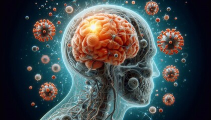Viral infection of the brain, viral meningitis and encephalitis. 3d illustration