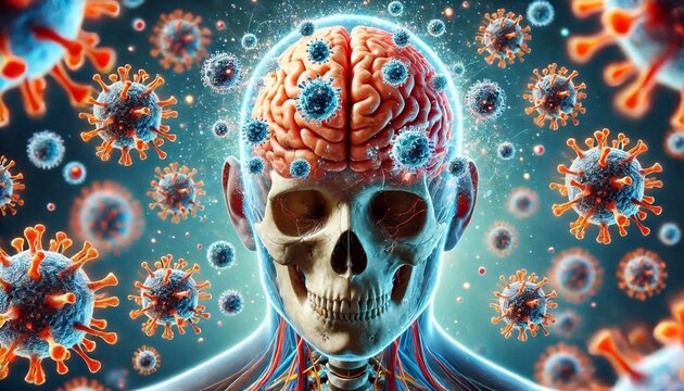 Viral infection of the brain, viral meningitis and encephalitis. 3d illustration