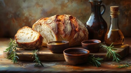Rustic Loaf of Bread with Olive Oil and Herbs