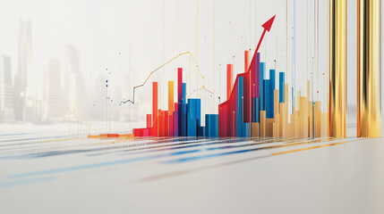 Abstract white background with Colorful charts and graphs with statistics to innovative analyze business potential and forecast future development of companies growth.