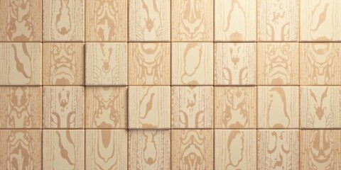 Obraz premium Subtle Textured Blocks An Array of Pale Beige Tiles with Intricate Inlaid Patterns Forming a Seamless Background