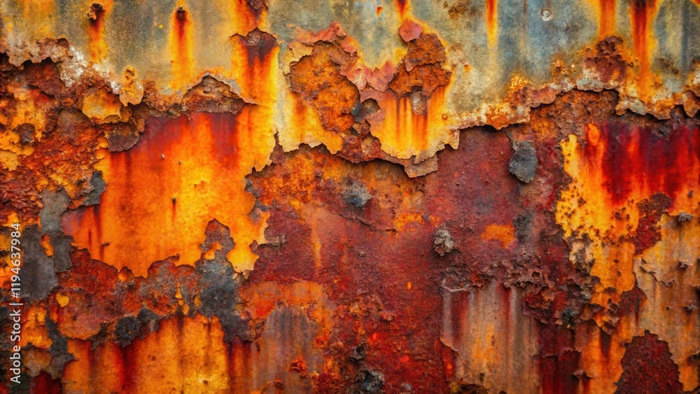 Poster intricate rust texture weathered metal surface with vivid orange and red hues