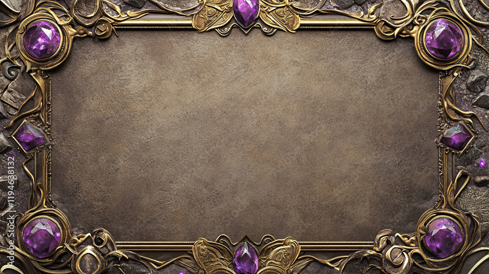 Wall mural fantasy gold and silver frames in medieval style for rpg game ui design. vector cartoon set of empty