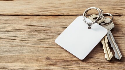 Blank Key Tag on Wooden Surface: Real Estate, Home, New Beginnings