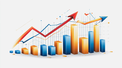 Abstract white background with Colorful charts and graphs with statistics to innovative analyze business potential and forecast future development of companies growth.