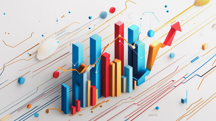 Obraz premium Abstract white background with Colorful charts and graphs with statistics to innovative analyze business potential and forecast future development of companies growth.
