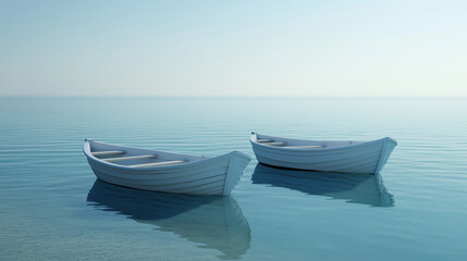 Naklejka premium Boats on Clean Blue Sea with Clear Horizon and Sunny Calm Waters