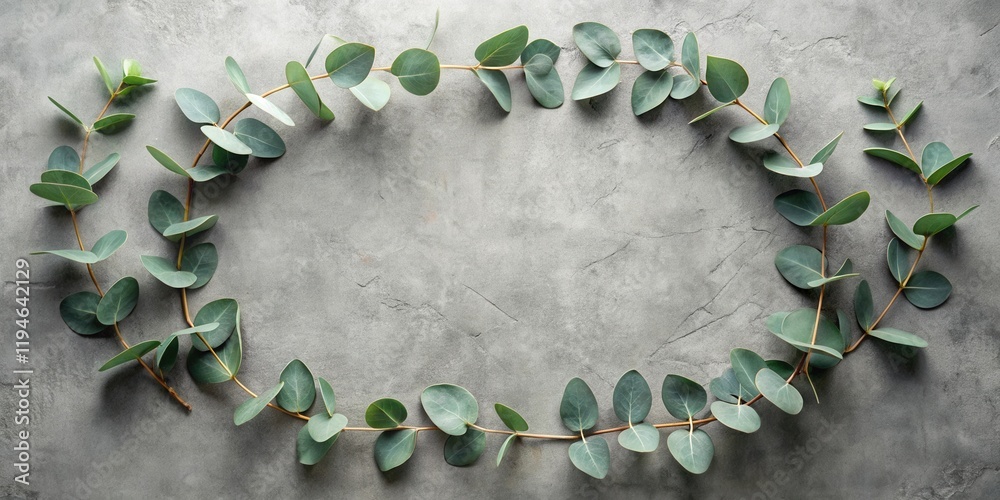 Aufkleber Serene Eucalyptus Branches Forming an Oval Frame on a Gray Textured Surface