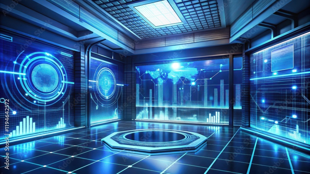 Aufkleber futuristic control room with interactive displays showing global data and network connections