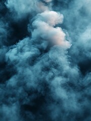 Teal and white smoke plumes against a dark background.
